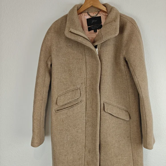J.Crew Cocoon Coat Italian Stadium-Cloth Wool SANDSTONE - BEIGE Sz 2 (Stains) - Picture 8 of 16
